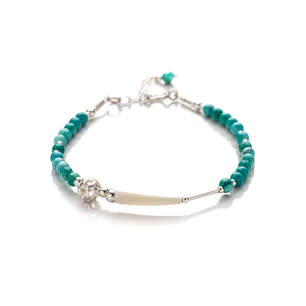 Kelly Marie Jewellery Design  – Natural Tusk shell/Howlite Turquoise Stone/ Sterling Silver Bracelet