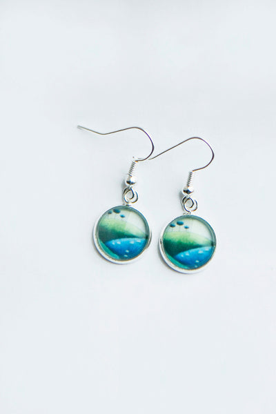 Beautiful handmade earrings with a miniature Irish landscape motif