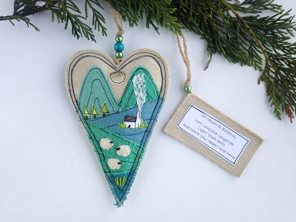 Karen Pleass Textile Art: Irish Blessing Ornament - Blue