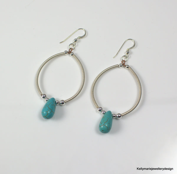 Kelly Marie Jewellery Design - Turquoise Handwrapped Hooped Earrings