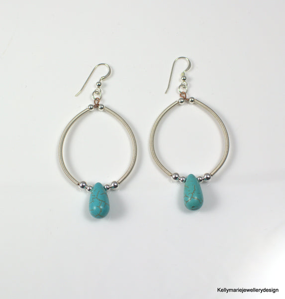 Kelly Marie Jewellery Design - Turquoise Handwrapped Hooped Earrings