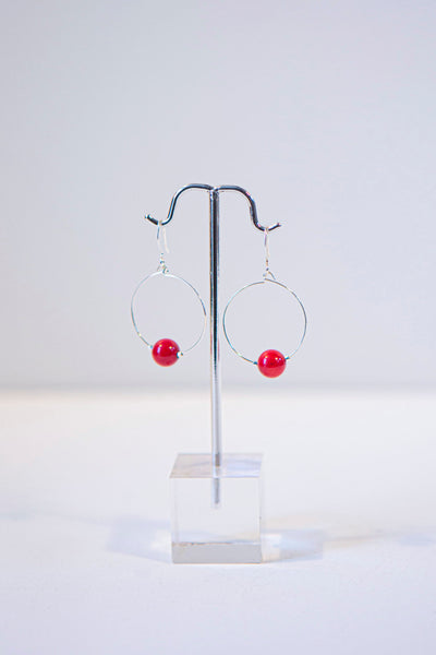 Alison Walsh Jewellery - Red Coral  Silver Plated Hoop Earrings