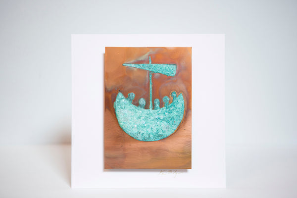 Ken Bolger Stone and Copper Artist : “St. Brendan’s Voyage” Small Copper Frame
